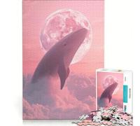Jigsaws for Adults 1000 Pieces Whale in The Pink Clouds with Moon Brain Teaser Game Tough Challenge Gifts for Friends And Family 38x26cm