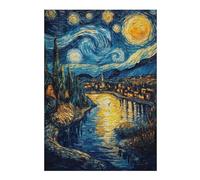 Jigsaws for Adults 300 PCS Starry Night Over Town Adult Jigsaw Puzzle Family Game Difficult Challenge Deal As Gifts for The Whole Family 300 PCS