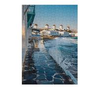 Jigsaws for Adults 38x26cm/1000pcs Famous Windmills Mykonos Teenagers Puzzles Brain Teaser Game Difficult Challenge Help The Brain Exercise 38x26cm/1000pcs
