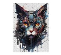 Jigsaws for Adults 500 PCS Cyborg Cat Painting Adult Jigsaw Puzzle Family Game Difficult Challenge Deal As Gifts for The Whole Family 500 PCS