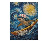 Jigsaws for Adults 500 PCS Shark Surfing Starry Night Adult Jigsaw Puzzle Family Game Difficult Challenge Deal As Gifts for The Whole Family 500 PCS