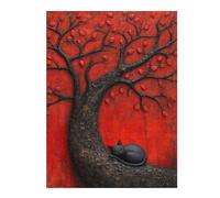 Jigsaws for Adults 52x38cm/1000pcs Sleeping Black Japan Cat Beneath Red Tree Teenagers Puzzles Relaxing Games Wall Decoration Deal As Gifts for The Whole Family 52x38cm/1000pcs