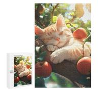 Jigsaws for Adults1000 PCS Cat Sleeping on Apple Tree Branch Jigsaw Puzzles for Adults Staycation Kill Time Help The Brain Exercise Family Fun & Game Night 1000 PCS