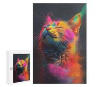 Jigsaws for Adults1000 PCS Cat With Colorful Powder Jigsaw for Adults Toy Wall Decor Presents for Women Help The Brain Exercise 1000 PCS