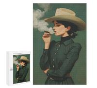Jigsaws for Adults1000 PCS Cowgirl Smoking Cigar Portrait Jigsaw Puzzle Brain Teaser Game Analysis And Logic Deal As Gifts for The Whole Family 1000 PCS