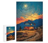 Jigsaws for Adults1000 PCS Cozy Cabin Under Moonlight Jigsaw Puzzles for Adults Staycation Kill Time Help The Brain Exercise Family Fun & Game Night 1000 PCS