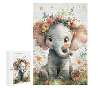Jigsaws for Adults1000 PCS Cute Elephant with Flower Crown Jigsaw Puzzles for Adults Staycation Kill Time Help The Brain Exercise Family Fun & Game Night 1000 PCS