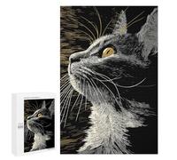 Jigsaws for Adults1000 PCS Elegant Cat Portrait in Scratchboard Style Jigsaw for Adults Toy Wall Decor Presents for Women Help The Brain Exercise 1000 PCS