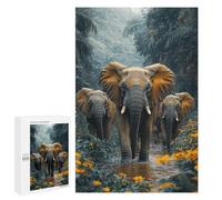 Jigsaws for Adults1000 PCS Elephants Walking through Jungle Stream Jigsaws for Adults Brain Teaser Game Analysis And Logic Stress Reduction Gifts 1000 PCS