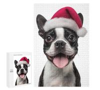 Jigsaws for Adults1000 PCS Festive Boston Terrier with Santa Hat Jigsaw for Adults Toy Wall Decor Presents for Women Help The Brain Exercise 1000 PCS