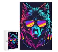 Jigsaws for Adults1000 PCS Neon Wolf Headphones Art Print -3 Jigsaws for Adults Brain Teaser Game Analysis And Logic Stress Reduction Gifts 1000 PCS