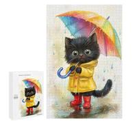 Jigsaws for Adults1000 PCS Rainy Day Kitten-5 Jigsaw Puzzles for Adults Staycation Kill Time Help The Brain Exercise Family Fun & Game Night 1000 PCS