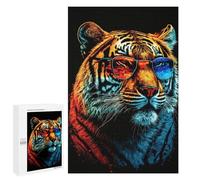 Jigsaws for Adults1000 PCS Stylish Tiger Sunglasses Art Print Jigsaw Puzzles for Adults Staycation Kill Time Help The Brain Exercise Family Fun & Game Night 1000 PCS