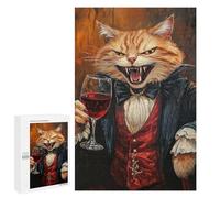Jigsaws for Adults1000 PCS Vampire Cat with Wine Glass Jigsaw Puzzles for Adults For Family Fun Challenging To Complete Learning Educational Toys 1000 PCS