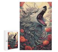 Jigsaws for Adults1000 PCS Wolf Howling at Moon with Flowers Jigsaw Puzzles for Adults Staycation Kill Time Help The Brain Exercise Family Fun & Game Night 1000 PCS