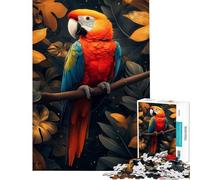 Jigsaws for Adults1000 Pieces A Vibrant Red Macaw Perched on A Leafy Branch AntiStress Brain Challenge No Odd Smell Safe Materials Festive Holiday Wall Art Decor (Size 50x75cm)