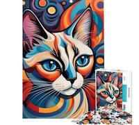 Jigsaws for Adults1000 Pieces Abstract Cat Portrait AntiStress Brain Challenge No Odd Smell Safe Materials Festive Holiday Wall Art Decor (Size 38x26cm)