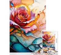 Jigsaws for Adults1000 Pieces Abstract Rose with Fluid Art Elements Educational Toy Gift For Birthdays Hands-on Game Artists Collection, Fine Art Size 38x26cm