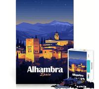 Jigsaws for Adults1000 Pieces Alhambra Spain at Night Exact Edge Art Thinking Skill Game Quiet Play Game Birthday Mind Gift (38x26cm)