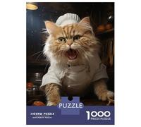 Jigsaws for Adults1000 Pieces Angry Chef Cat Cooking Adult Jigsaw Puzzle Brain Teaser Game Enhance Memory Stress Reduction Gifts 38x26cm/1000pcs