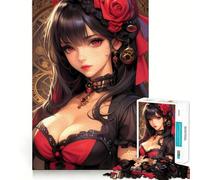 Jigsaws for Adults1000 Pieces Anime Girl with Red Rose Exact Edge Art Thinking Skill Game Quiet Play Game Birthday Mind Gift (38x26cm)