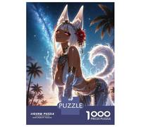 Jigsaws for Adults1000 Pieces Anthro Fox Girl on Tropical Beach Jigsaw for Adults Brain Teaser Game Staycation Kill Time for Birthday, Chrismas 52x38cm/1000pcs