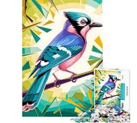 Jigsaws for Adults1000 Pieces Aquamarine Jay︰ The Blue Jay in Geometric Nature Fun at Home Activities, Pattern Assembly Handson Game for And 14 Years And over (50X75cm)