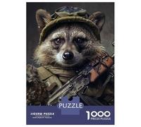 Jigsaws for Adults1000 Pieces Armed Raccoon Soldier Portrait Jigsaws for Adults Hands-on Game Difficult Challenge Help The Brain Exercise 38x26cm/1000pcs