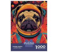 Jigsaws for Adults1000 Pieces Astronaut Space Pug Animal Jigsaw for Adults Brain Teaser Game Staycation Kill Time for Birthday, Chrismas 38x26cm/1000pcs