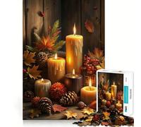 Jigsaws for Adults1000 Pieces Autumn Candles And Pine Cones Still Life Smooth Joint Fun Cognitive Game Toy Casual Game Time Birthday Mind Gift (38x52cm)
