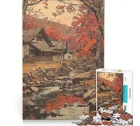 Jigsaws for Adults1000 Pieces Autumn Landscape with House And Stream, Fun Games, Decompressing Intellectual, Enhance Love between Couples 50x75cm