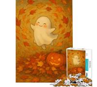Jigsaws for Adults1000 Pieces Autumn Leaves Cute Halloween Ghost Jigsaw for Teenagers Precision Cutting Train Your Brain And Hands for Is Ideal As A Gifts (38x26cm)