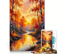 Jigsaws for Adults1000 Pieces Autumn River Landscape at Sunset Exact Edge Art Thinking Skill Game Quiet Play Game Birthday Mind Gift (38x26cm)