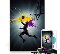 Jigsaws for Adults1000 Pieces Basketball Player Dunking Paint Splashes Clean Fit Decor Thinking Fun Game Cozy Time Play Birthday Hobby Gift (38x26cm)