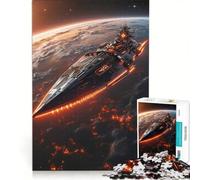 Jigsaws for Adults1000 Pieces Battlecruiser Descent A Futuristic Spaceship over Burning Planet, Practical Game, But Fun And Humorous, Suitable for Desktop Decoration 50x75cm