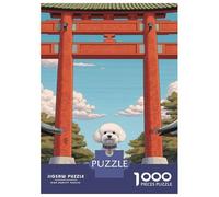 Jigsaws for Adults1000 Pieces Bichon Frise Torii Gate Jigsaw for Adults Brain Teaser Game Staycation Kill Time for Birthday, Chrismas 38x26cm/1000pcs