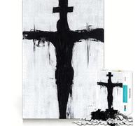 Jigsaws for Adults1000 Pieces Black And White Crucifixion Clean Fit Decor Thinking Fun Game Cozy Time Play Birthday Hobby Gift (38x52cm)