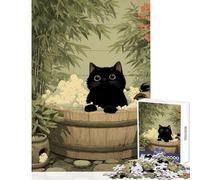 Jigsaws for Adults1000 Pieces Black Cat in Japan Tub Educational Games Suitable for Couples Toy Wall Decor Help The Brain Exercise (38X26CM)