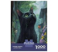 Jigsaws for Adults1000 Pieces Black Cat Rainy Jigsaw for Adults Brain Teaser Game Staycation Kill Time for Birthday, Chrismas 38x26cm/1000pcs