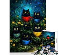 Jigsaws for Adults1000 Pieces Black Cats in Teacups Painting Impossible Game Birthday Present Home Decoration Toys Help The Brain Exercise (38x26cm)