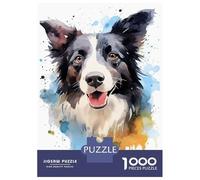 Jigsaws for Adults1000 Pieces Border Collie Watercolor Jigsaw for Adults Brain Teaser Game Staycation Kill Time for Birthday, Chrismas 38x26cm/1000pcs