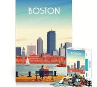 Jigsaws for Adults1000 Pieces Boston Skyline with Couple Smooth Joint Fun Cognitive Game Toy Casual Game Time Birthday Mind Gift (38x52cm)