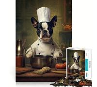 Jigsaws for Adults1000 Pieces Boston Terrier Chef Exact Edge Art Thinking Skill Game Quiet Play Game Birthday Mind Gift (38x52cm)