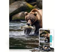 Jigsaws for Adults1000 Pieces Brown Bear Grizzly Nature Flawless Fit Art Mental Skill Game Rest Time Play Birthday Art Play (50x75cm)