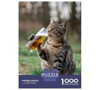 Jigsaws for Adults1000 Pieces Cat Enjoying A Sip Of Beer Jigsaws for Adults Hands-on Game Difficult Challenge Help The Brain Exercise 70x50cm/1000pcs
