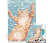 Jigsaws for Adults1000 Pieces Cat Floating in Water Illustration, Fun Games, Decompressing Intellectual, Enhance Love between Couples 50x75cm
