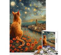 Jigsaws for Adults1000 Pieces Cat Gazing at Florence Night Sky Impossible Game Birthday Present Home Decoration Toys Help The Brain Exercise (38x52cm)