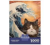 Jigsaws for Adults1000 Pieces Cat in Japanese Wave Jigsaw for Adults Brain Teaser Game Staycation Kill Time for Birthday, Chrismas 70x50cm/1000pcs