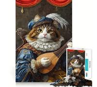 Jigsaws for Adults1000 Pieces Cat Musician in Renaissance Attire Smooth Cut Art Creative Brain Game Leisure Time Fun Christmas Calm Gift (38x26cm)