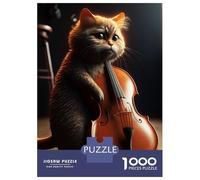 Jigsaws for Adults1000 Pieces Cat Playing The Cello Jigsaw for Adults Brain Teaser Game Staycation Kill Time for Birthday, Chrismas 52x38cm/1000pcs